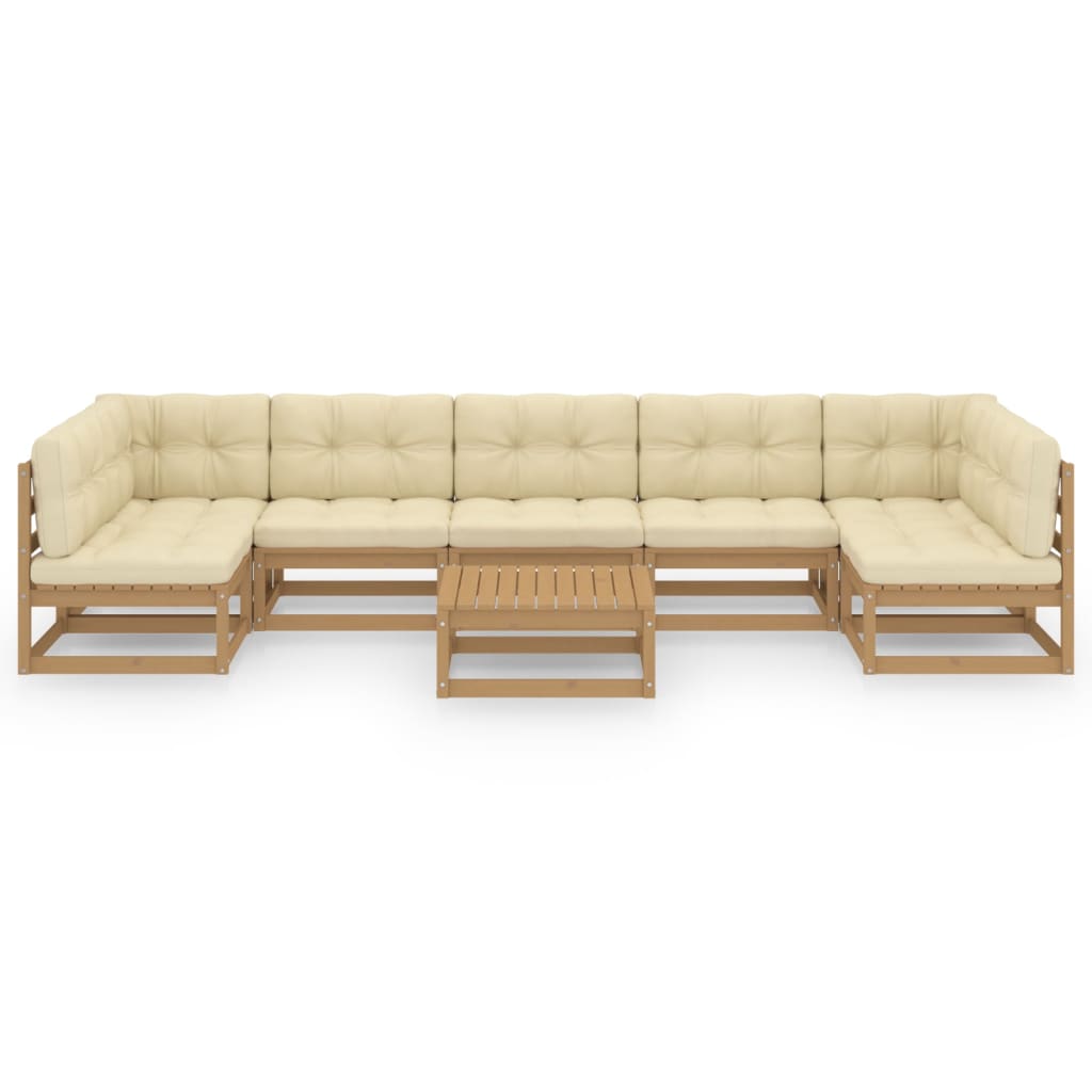 8-tlg. Garten-Lounge-Set Kissen Honigbraun Kiefer Massivholz